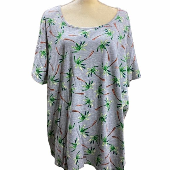 Woman Within S/S Gray Palm Tree Top 2X - Picture 1 of 6
